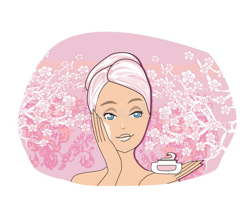 Bella donna, applicante fondamento crema al suo fronte royalty illustrazione gratis Bella donna, applicante fondamento crema al suo fronte royalty illustrazione gratis