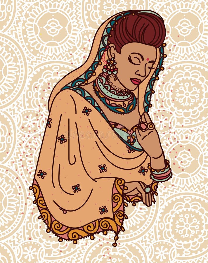 Bella donna indiana in saree tradizionale illustrazione vettoriale Bella donna indiana in saree tradizionale illustrazione vettoriale