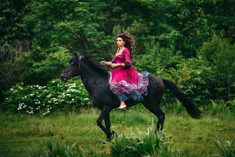 Download Bella donna su un cavallo immagine stock. Immagine di ragazza - 56883345