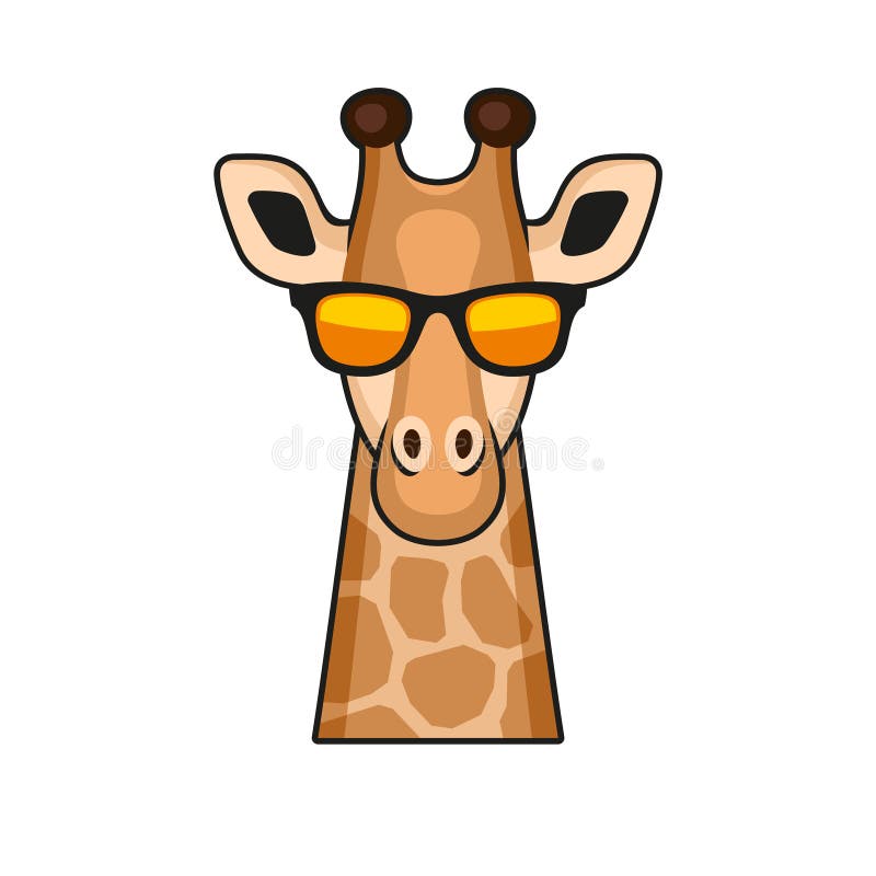 Bella faccia di giraffa con stile vignetta di occhiali su sfondo bianco. vettore illustrazione vettoriale