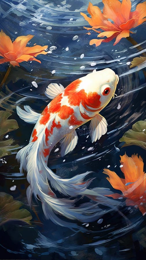 Bella farfalla giapponese koi generata da un lily stagd'acqua royalty illustrazione gratis