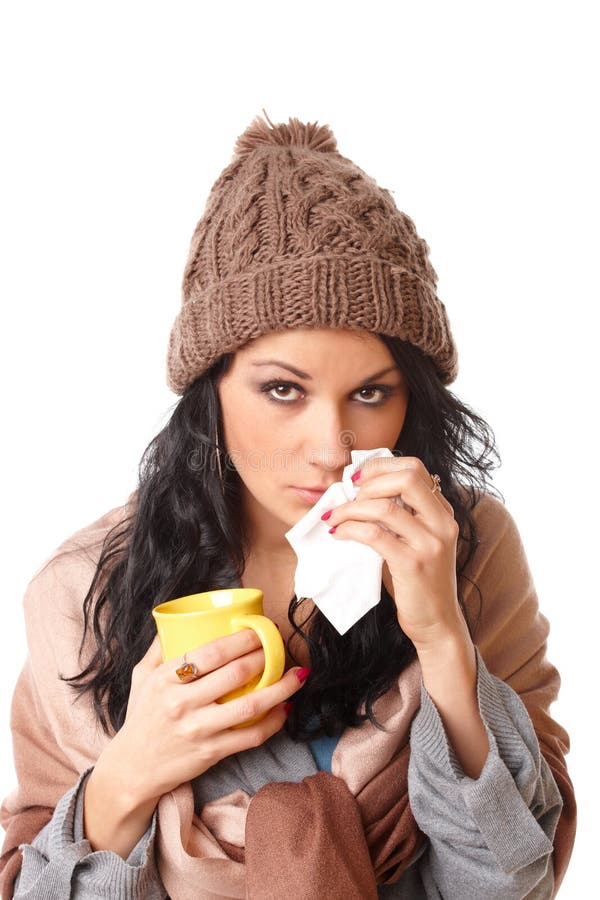 Bella giovane donna con il sintomo di influenza fotografia stock Bella giovane donna con il sintomo di influenza fotografia stock