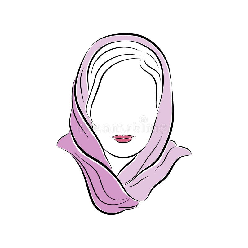 Bella giovane donna in una sciarpa lilla sulla sua testa illustrazione di stock Bella giovane donna in una sciarpa lilla sulla sua testa illustrazione di stock