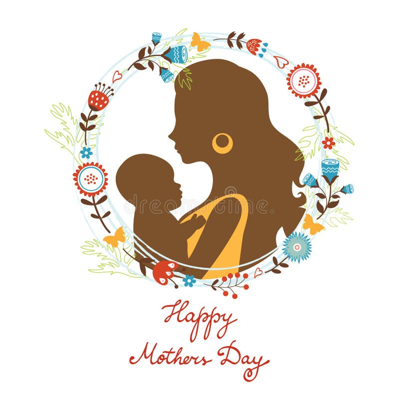 Bella madre con le sue siluette del bambino con royalty illustrazione gratis Bella madre con le sue siluette del bambino con royalty illustrazione gratis