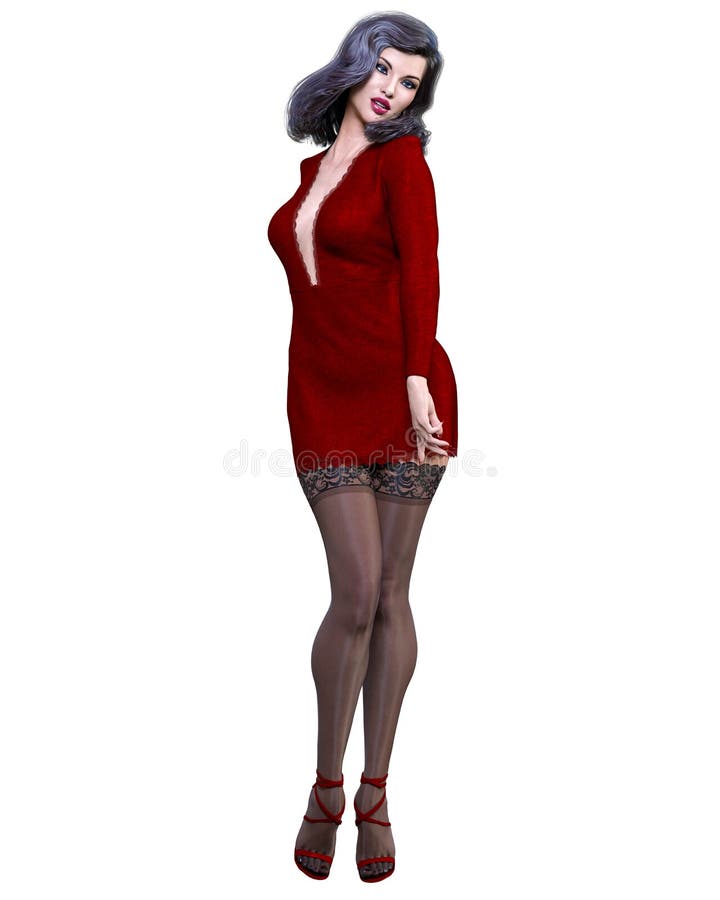 Mujer Con Vestido Rojo Corto De Noche Stock - Ilustración gente, piernas: 185820611