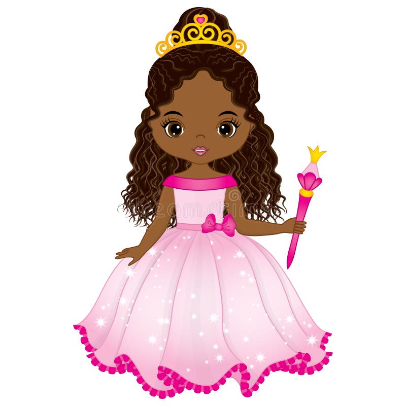 Bella principessa afroamericana di vettore in vestito rosa