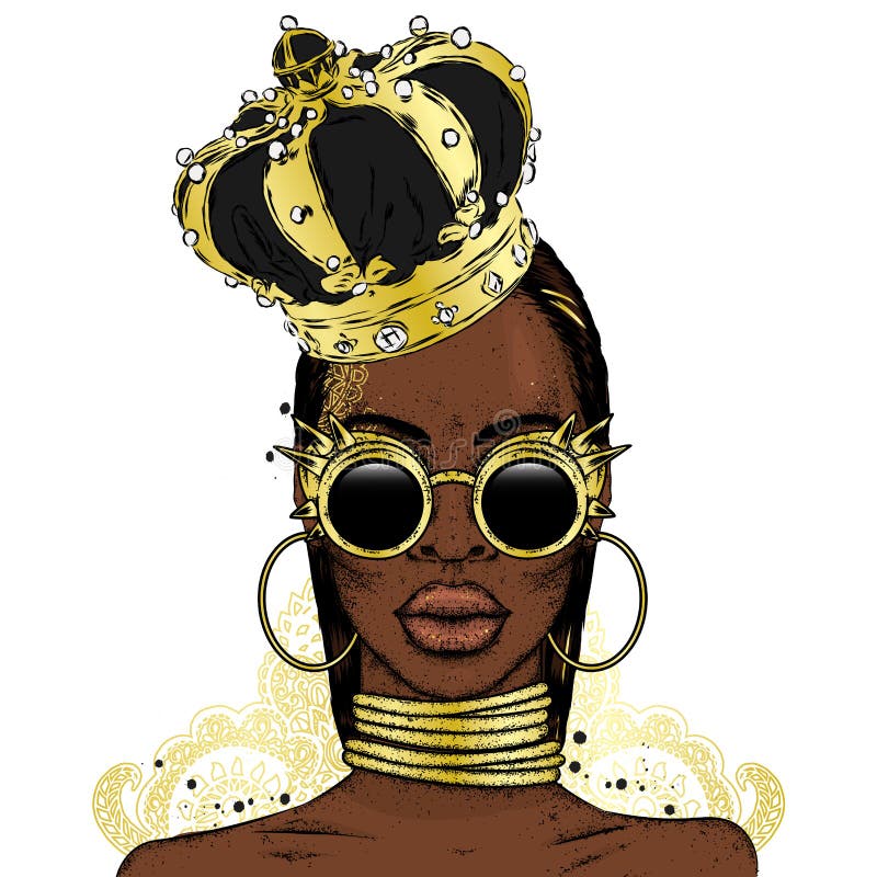 Bella ragazza africana nella corona Donna di colore Illustrazione, modo e stile di vettore