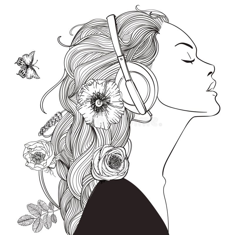 Bella ragazza con le cuffie royalty illustrazione gratis Bella ragazza con le cuffie royalty illustrazione gratis
