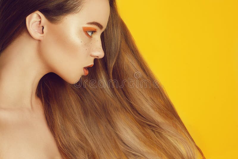 Bella ragazza di modello con capelli lunghi marroni e diritti brillanti Raddrizzamento della cheratina Trattamento, cura e proced fotografia stock libera da diritti Bella ragazza di modello con capelli lunghi marroni e diritti brillanti Raddrizzamento della cheratina Trattamento, cura e proced fotografia stock libera da diritti
