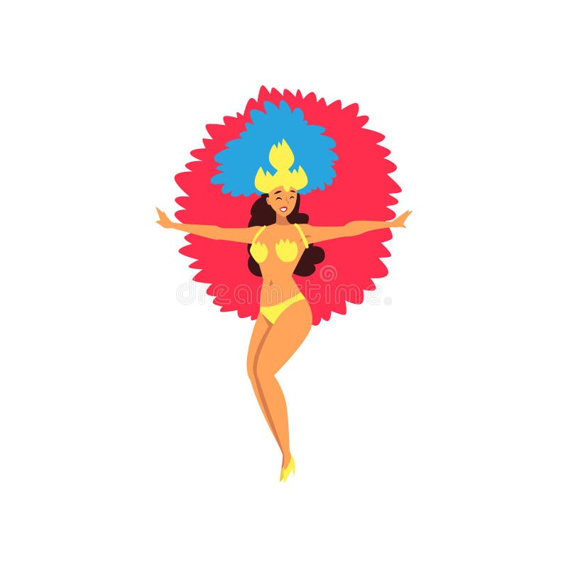 Bella ragazza sorridente in costume variopinto di festival, brasiliano Samba Dancer, Rio de Janeiro Carnival Vector Illustration royalty illustrazione gratis Bella ragazza sorridente in costume variopinto di festival, brasiliano Samba Dancer, Rio de Janeiro Carnival Vector Illustration royalty illustrazione gratis
