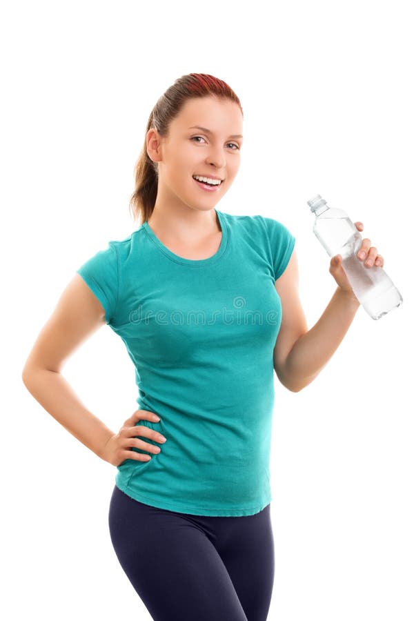 Bella ragazza sorridente in vestiti di forma fisica immagini stock Bella ragazza sorridente in vestiti di forma fisica immagini stock