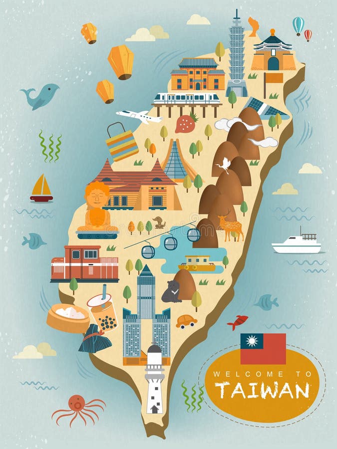 Belle carte de voyage de Taïwan illustration stock Belle carte de voyage de Taïwan illustration stock