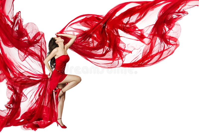 Belle danse de femme dans la robe rouge de vol image libre de droits