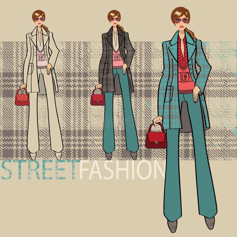 Belle fille dans le manteau bleu Ensemble d'options Illustration de mode illustration stock Belle fille dans le manteau bleu Ensemble d'options Illustration de mode illustration stock