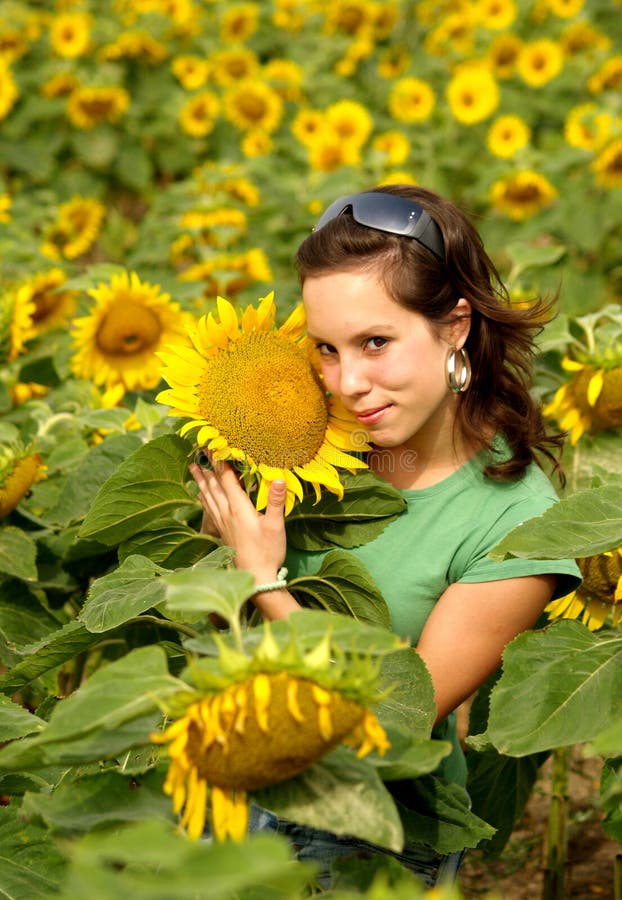 BELLE FILLE DE TOURNESOL image stock