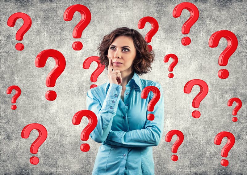 Ia Qui Repond Aux Questions Fille parmi des questions photo stock. Image du douteux - 29786646