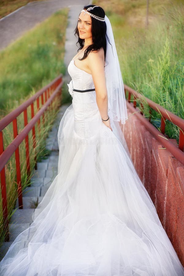 Belle jeune mariée dans un domaine photographie stock libre de droits Belle jeune mariée dans un domaine photographie stock libre de droits