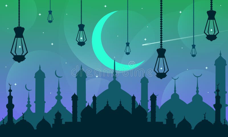 Belle Mosquée De Nuit De Lumière De Jour Illustration Stock