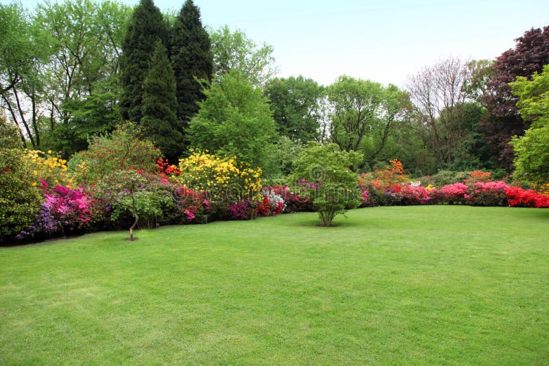Belle pelouse manicured dans un jardin d'été images libres de droits Belle pelouse manicured dans un jardin d'été images libres de droits