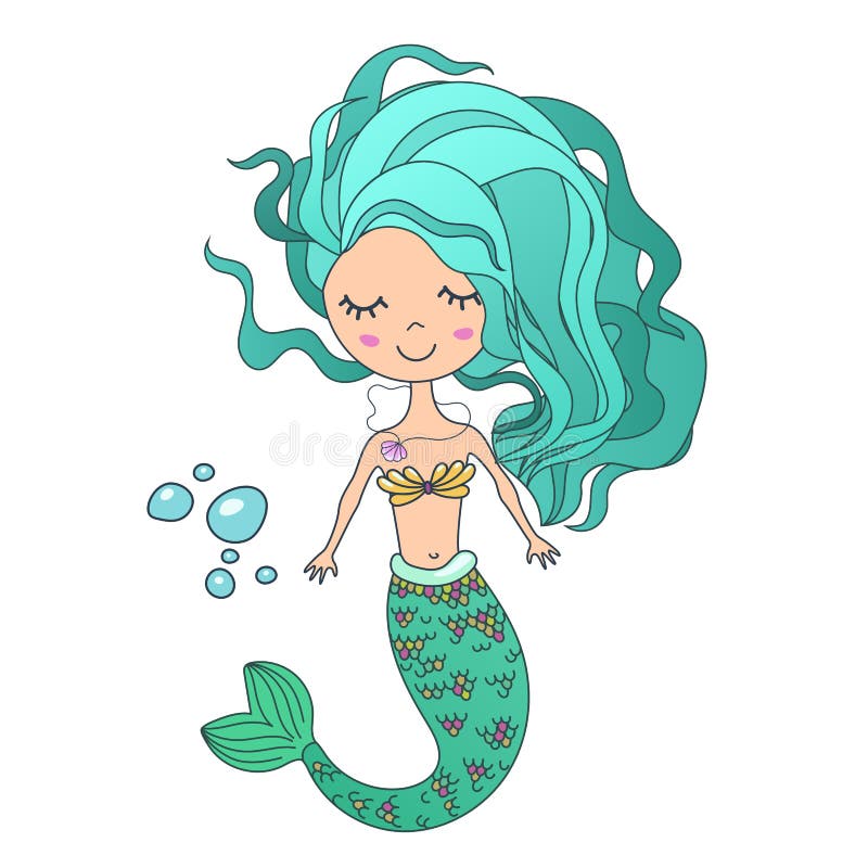Belle petite sirène mignonne de sirène de vecteur Illustration tirée par la main illustration libre de droits