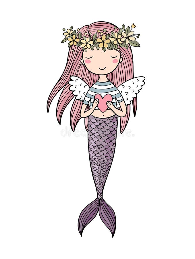 Belle petite sirène Sirène Thème de mer illustration libre de droits Belle petite sirène Sirène Thème de mer illustration libre de droits