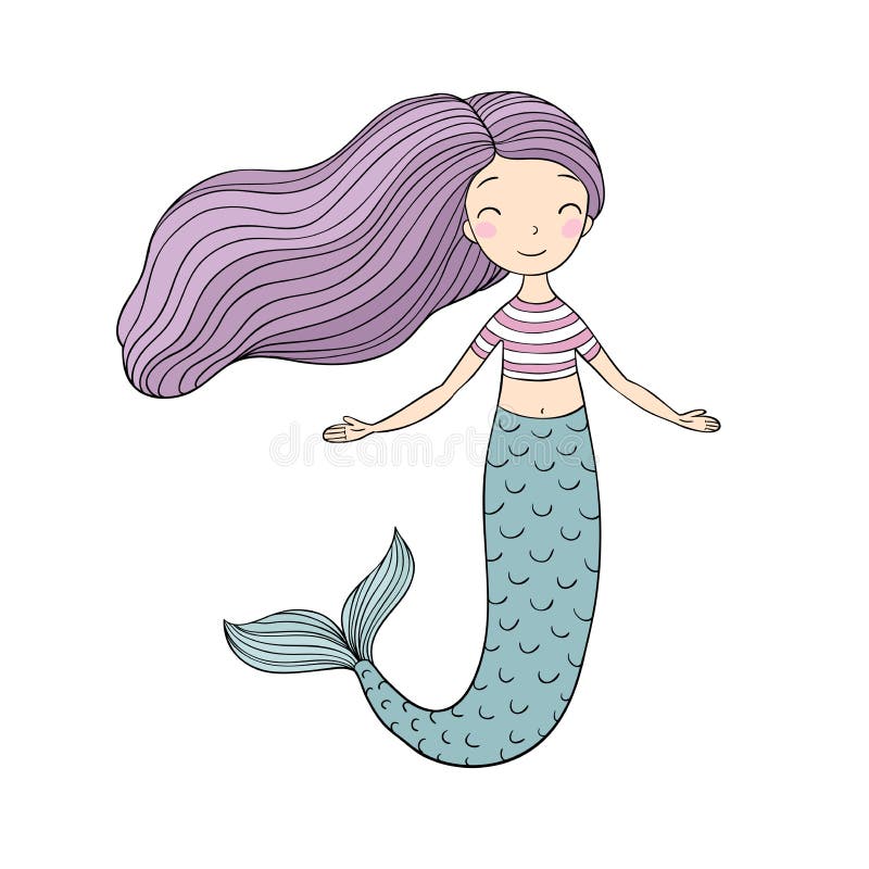 Belle petite sirène Sirène Thème de mer illustration stock Belle petite sirène Sirène Thème de mer illustration stock