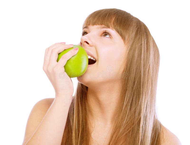 Belle pomme de fixation de femme photos stock Belle pomme de fixation de femme photos stock
