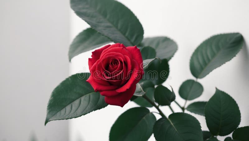 Belle rose rouge dans un jardin aux feuilles vertes. images stock