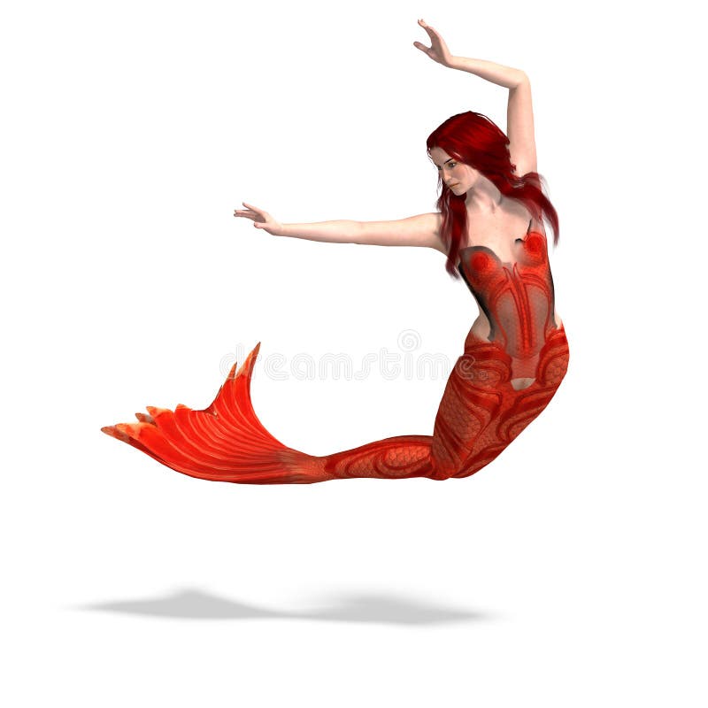 Beautiful mermaid. 3D render with clipping path and shadow over white. Beautiful mermaid. 3D render with clipping path and shadow over white