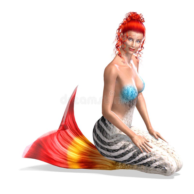 Beautiful mermaid. 3D render with clipping path and shadow over white. Beautiful mermaid. 3D render with clipping path and shadow over white