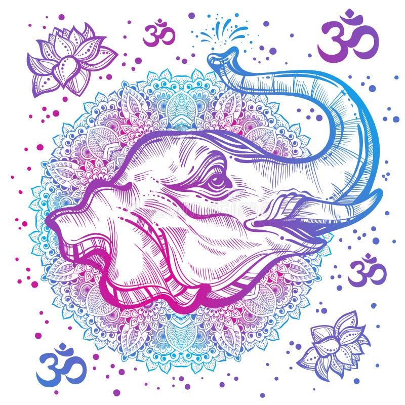 Belle tête tirée par la main d'éléphant avec le mandala indien, modèle rond d'ornement illustration Hagh-détaillée de vecteur illustration libre de droits Belle tête tirée par la main d'éléphant avec le mandala indien, modèle rond d'ornement illustration Hagh-détaillée de vecteur illustration libre de droits