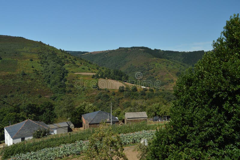 Belle viste aeree del villaggio di Villardoi nella campagna della Galizia Natura, paesaggi, botanica, viaggio 2 agosto 2015 immagini stock libere da diritti Belle viste aeree del villaggio di Villardoi nella campagna della Galizia Natura, paesaggi, botanica, viaggio 2 agosto 2015 immagini stock libere da diritti