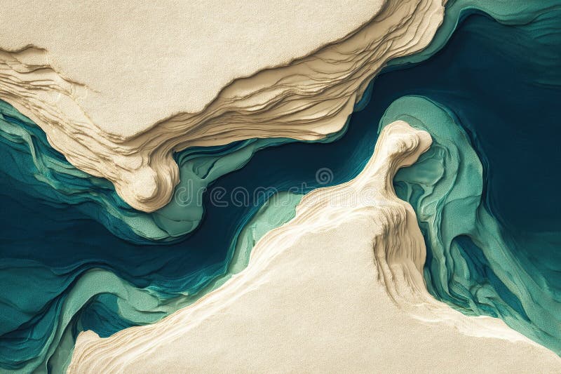 Belle vue aérienne de sable et formations d'eau présentant des textures uniques dans un environnement serein photographie stock libre de droits