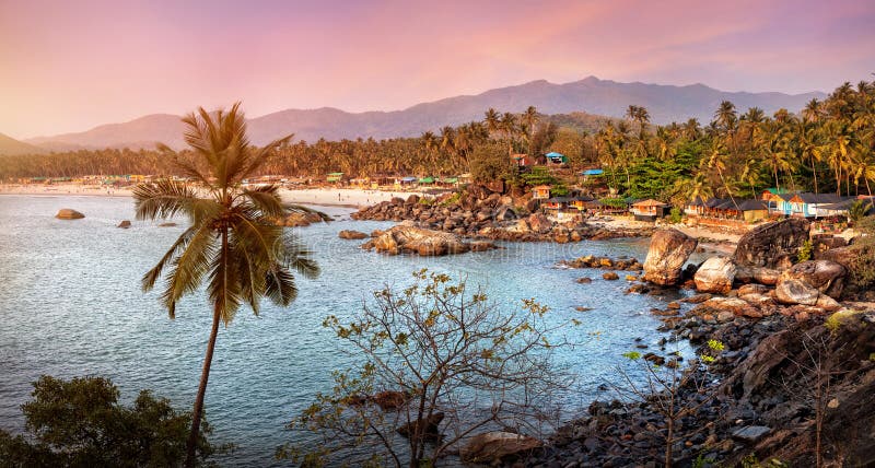 Belle vue de plage de coucher du soleil dans Goa image stock Belle vue de plage de coucher du soleil dans Goa image stock