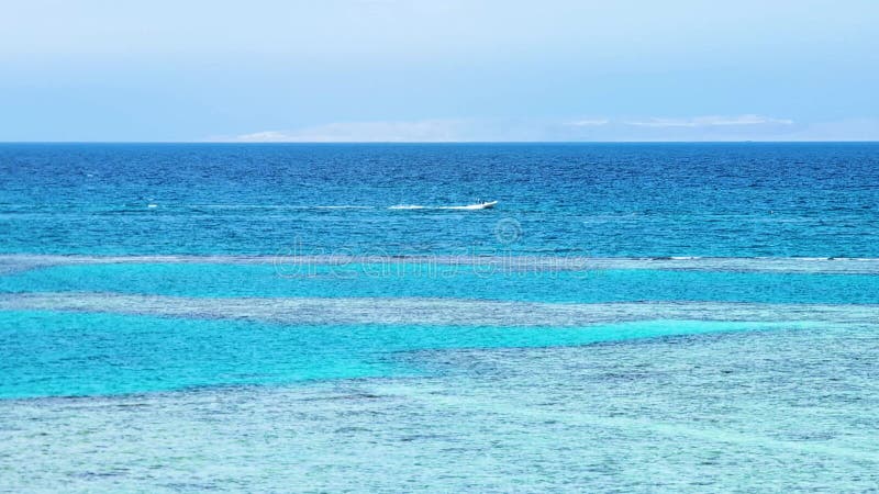 Belle vue estivale de l'océan turquoise lumineux avec corail récif mer rouge et rapide bateau à travers tout le cadre clips vidéos