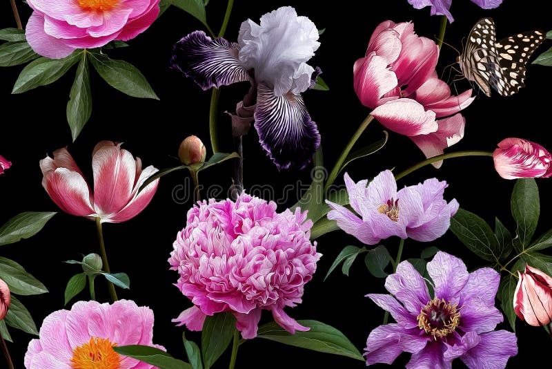 Belles fleurs de jardin et papillons Coulisse florale photographie stock