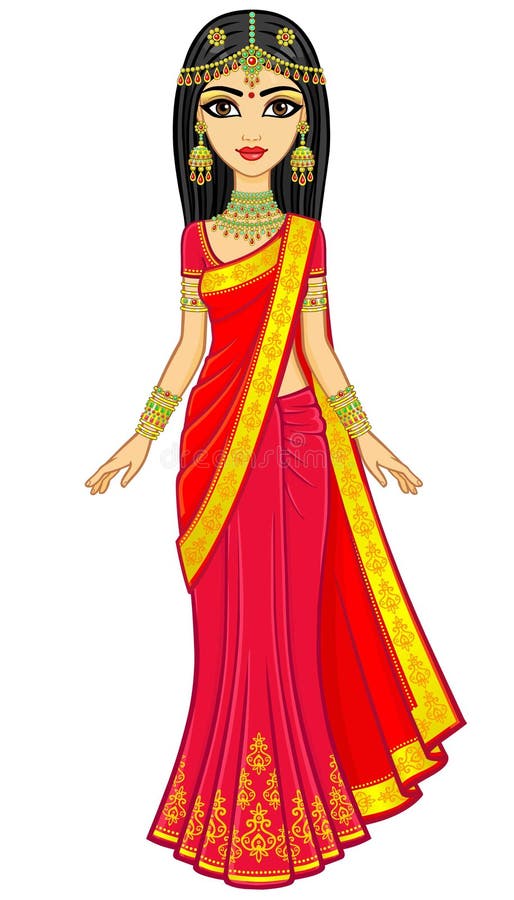 Belleza asiática Retrato de la animación de la muchacha india joven en ropa tradicional Princesa del cuento de hadas stock de ilustración Belleza asiática Retrato de la animación de la muchacha india joven en ropa tradicional Princesa del cuento de hadas stock de ilustración