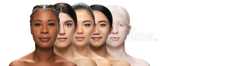 Bellezza multietnica. etnie diverse e belle donne isolate in bianco