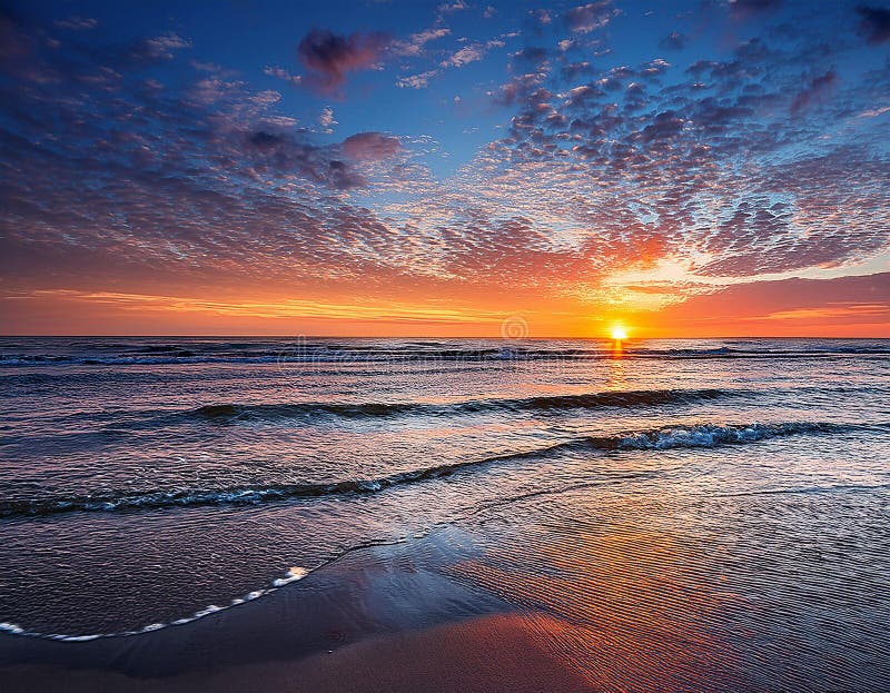 Bellissima alba sulla spiaggia del Mar Baltico. royalty illustrazione gratis