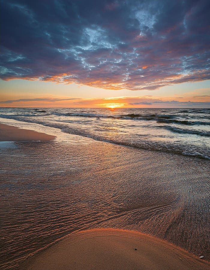 Bellissima alba sulla spiaggia del Mar Baltico. royalty illustrazione gratis