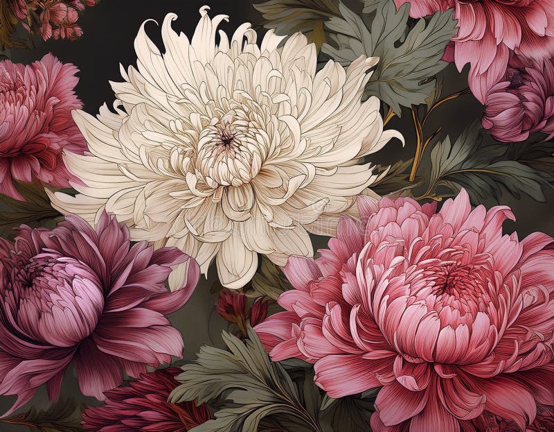 Bellissimi fiori di crisantemo bianchi e rosa royalty illustrazione gratis