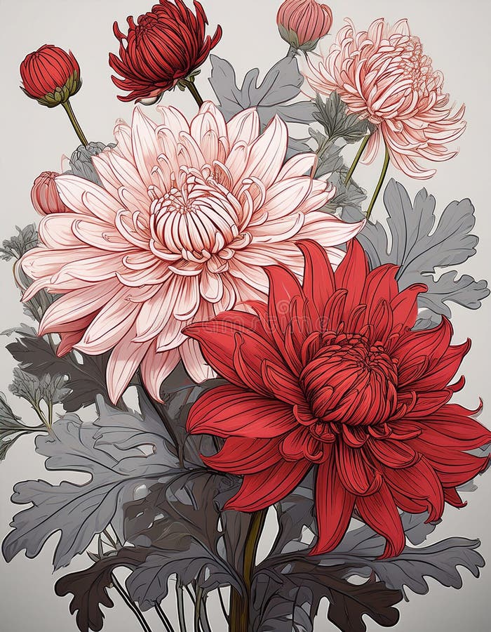 Bellissimi fiori di crisantemo rossi e rosa royalty illustrazione gratis