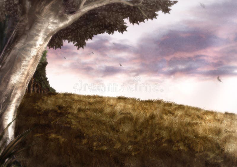 Bello campo sulla collina con il cielo variopinto royalty illustrazione gratis Bello campo sulla collina con il cielo variopinto royalty illustrazione gratis