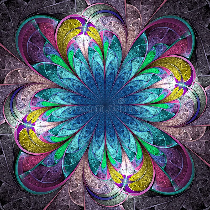 Bello fiore multicolore di frattale illustrazione di stock Bello fiore multicolore di frattale illustrazione di stock