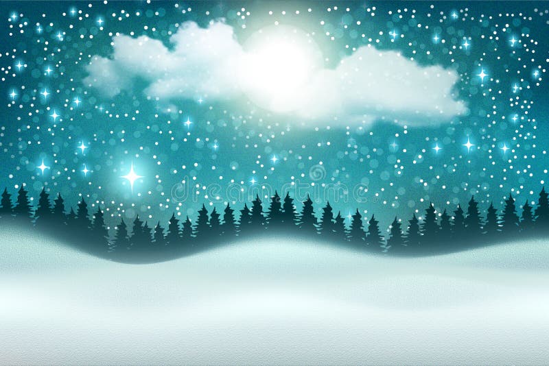 Bello fondo del paesaggio di notte di inverno di vettore illustrazione vettoriale Bello fondo del paesaggio di notte di inverno di vettore illustrazione vettoriale