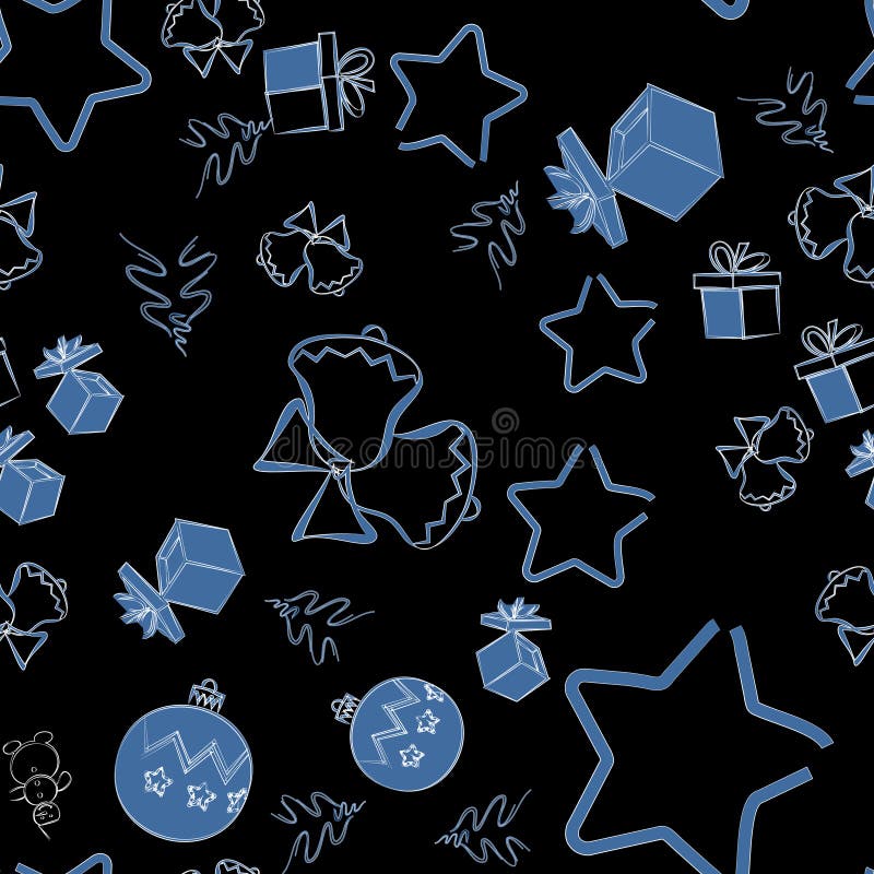 Bello fondo di Natale senza cuciture Simboli di Natale su un fondo nero illustrazione vettoriale Bello fondo di Natale senza cuciture Simboli di Natale su un fondo nero illustrazione vettoriale