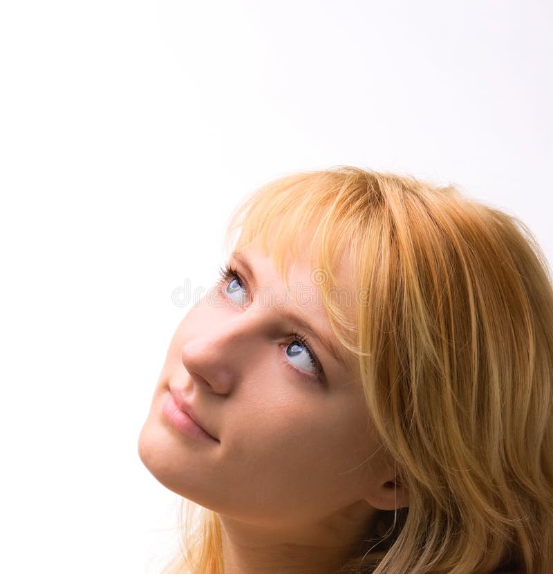 Bellissimo volto di donna con capelli biondi immagini stock