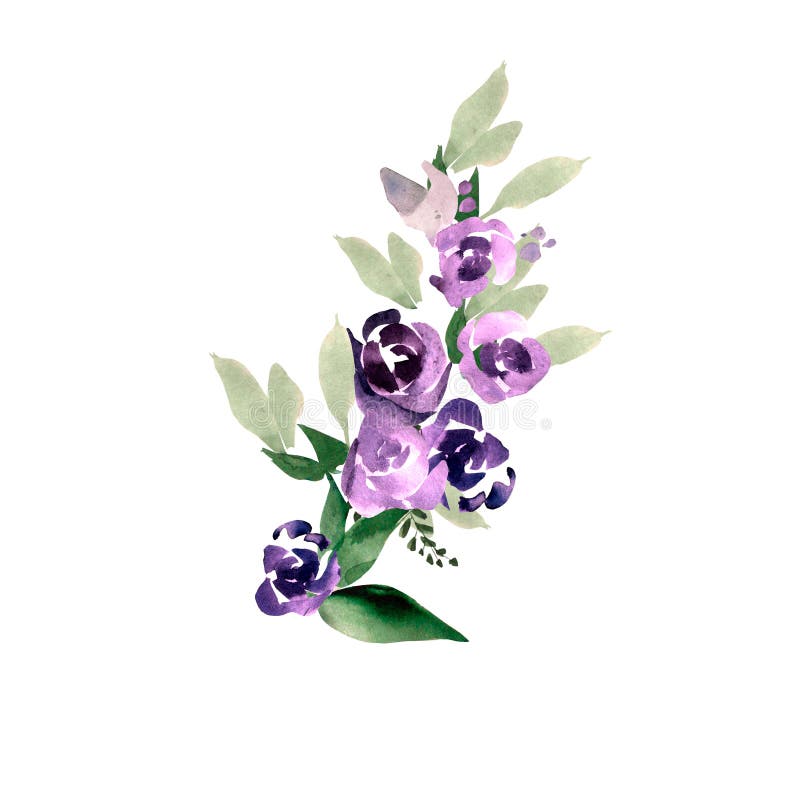 Bello mazzo di nozze dell'acquerello con i fiori porpora illustrazione vettoriale