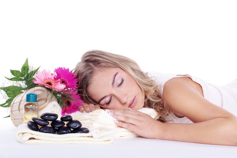Bello modello con un fiore immagini stock libere da diritti