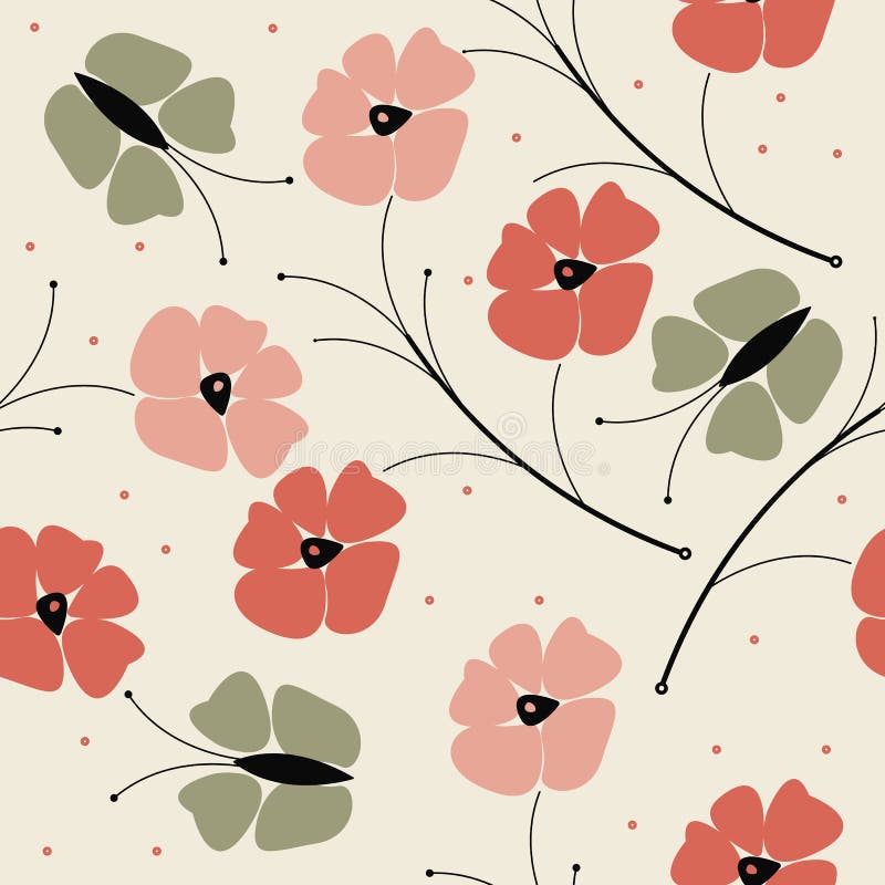 Bello modello senza cuciture con i fiori variopinti e la collina del papavero royalty illustrazione gratis Bello modello senza cuciture con i fiori variopinti e la collina del papavero royalty illustrazione gratis